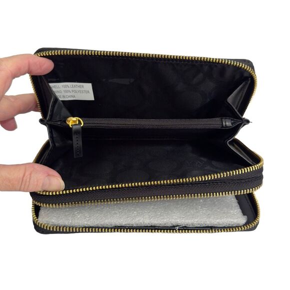 New JOY Mangano Saffiano Leather Wallet 2 Wrap-Around Zippers RFID Black - Picture 7 of 8